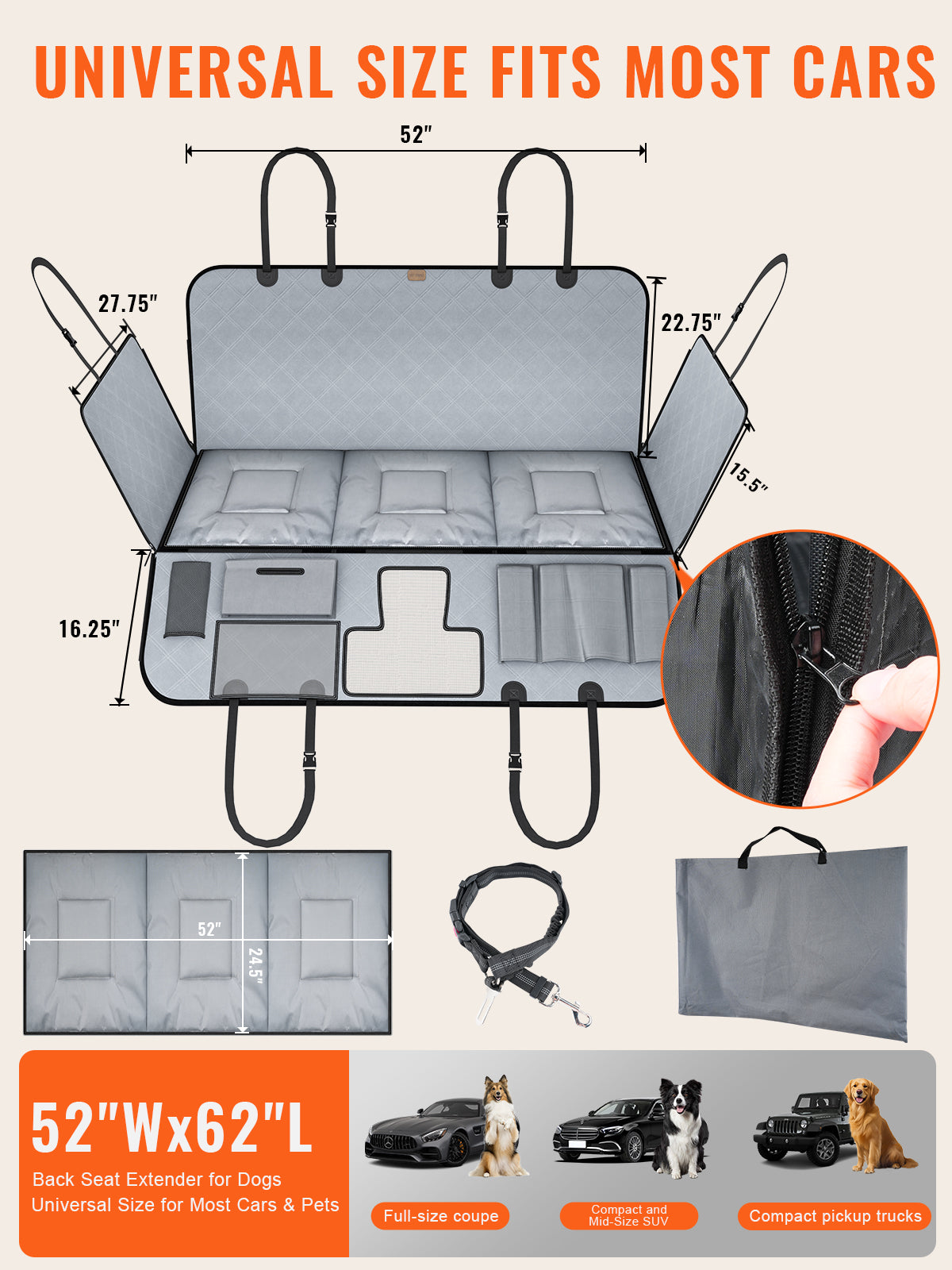 Car BackSeat cover for Dogs-gray