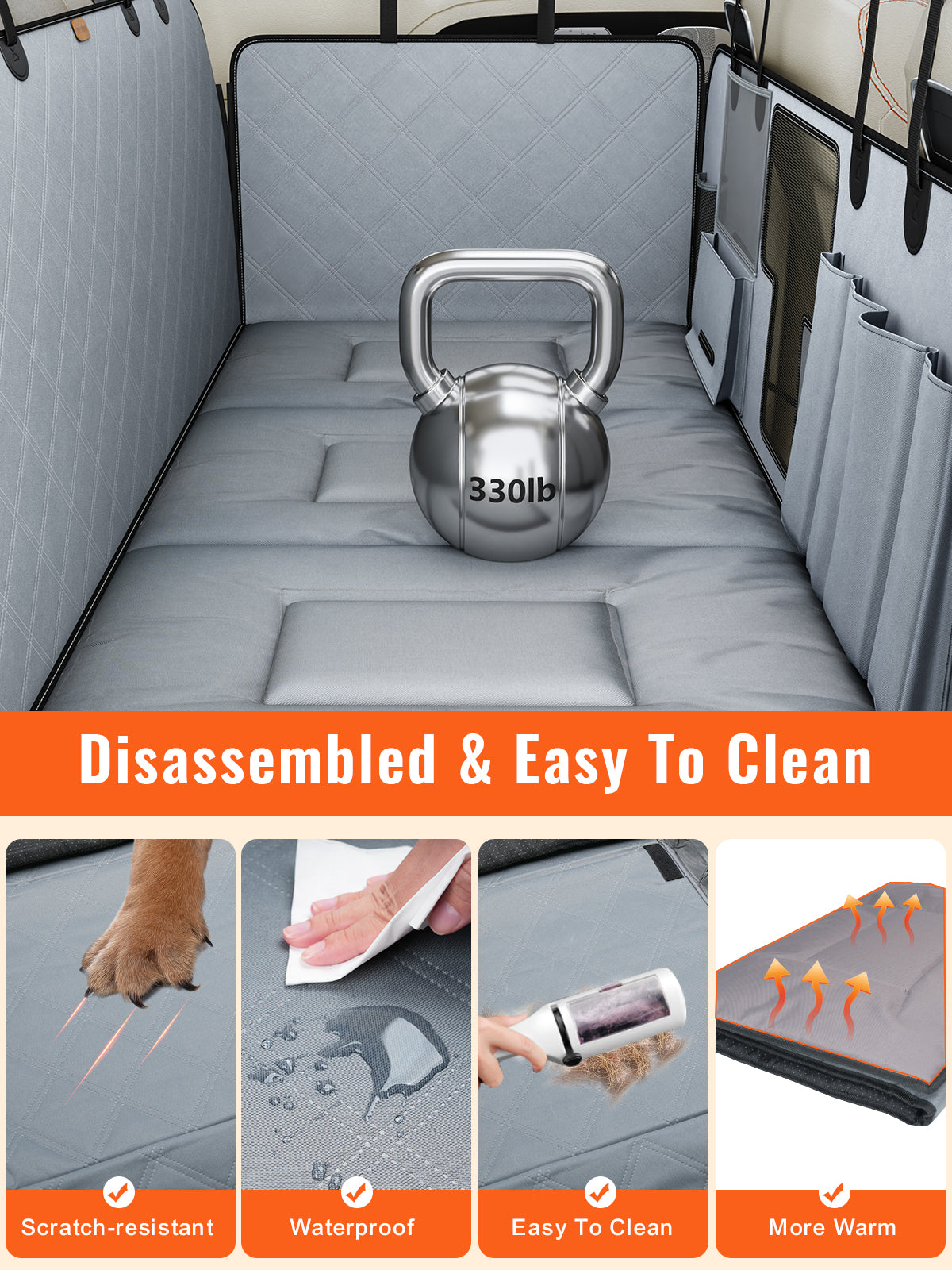 Car BackSeat cover for Dogs-gray